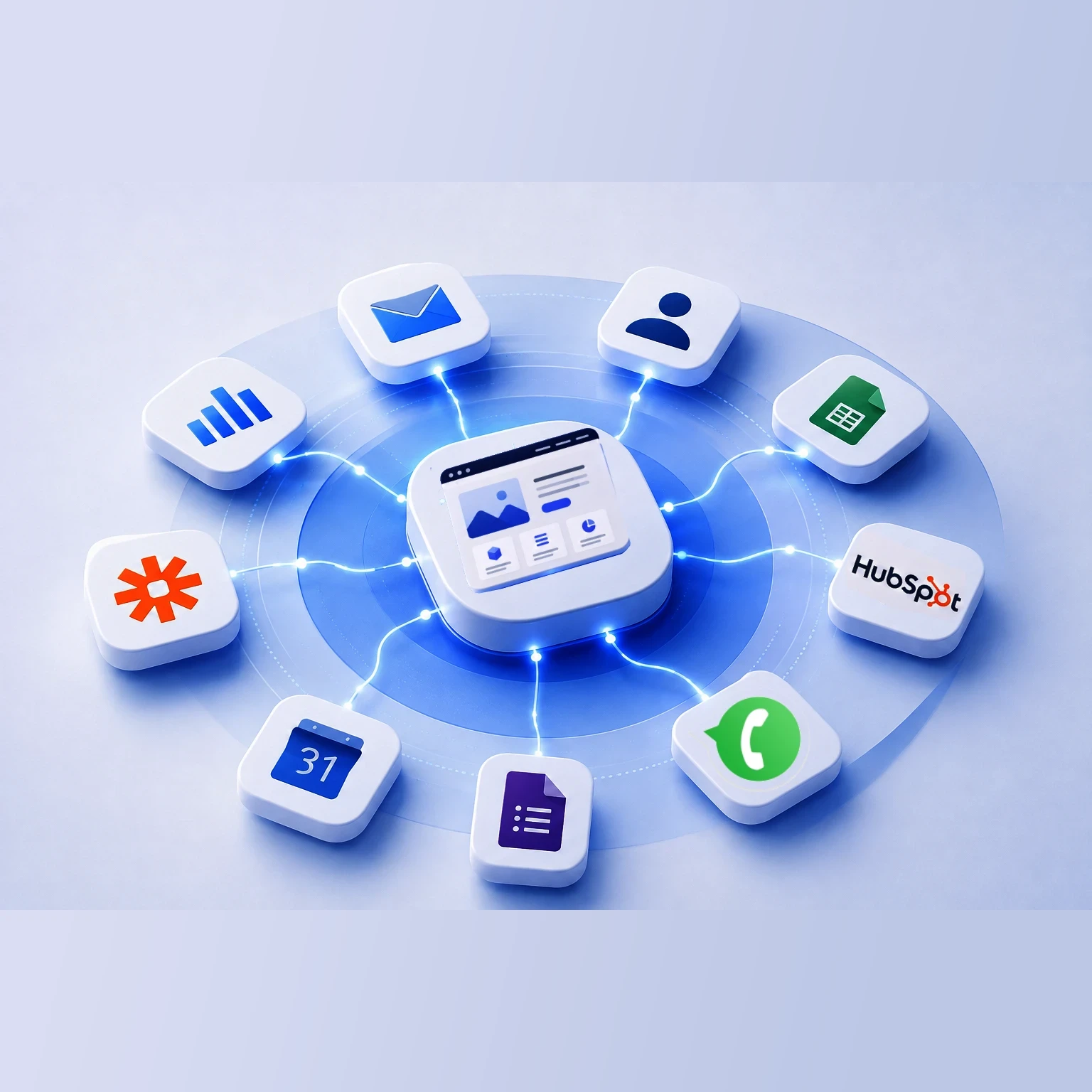 Set of icons shouwing hubspot integration services for websites